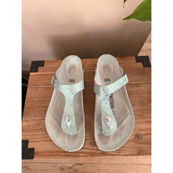 Birkenstock Gizeh Birko-Flor Metallic Stones Aqua Thong Sandals Size 39 Wide - Picture 4 of 14